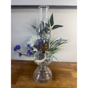 Antique UV Glow Pink‎ Glass Oil Lamp Milk Glass Base Victorian Lamp Farmhouse